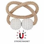 Limitless 2 PCS Magnetic Pearl Curtain Buckle Magnetic European Style Decorative Weave Rope Curtain Rings & Buckles Holder for Window Sheer Blackout Draperies, Braided Straps Ball Buckles, (Blue)