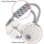 Limitless 2 PCS Magnetic Pearl Curtain Buckle Magnetic European Style Decorative Weave Rope Curtain Rings & Buckles Holder for Window Sheer Blackout Draperies, Braided Straps Ball Buckles, (Blue)