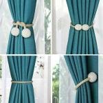 Limitless 2 PCS Magnetic Pearl Curtain Buckle Magnetic European Style Decorative Weave Rope Curtain Rings & Buckles Holder for Window Sheer Blackout Draperies, Braided Straps Ball Buckles, (Blue)