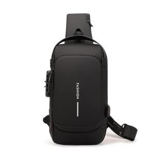 Limitless Men's Sling Shoulder Backpack USB Charging Sport Sling Anti-Theft Shoulder Bag, Waterproof Crossbody Bags Chest Daypack for Hiking Cycling Travelling Outdoor (Black)