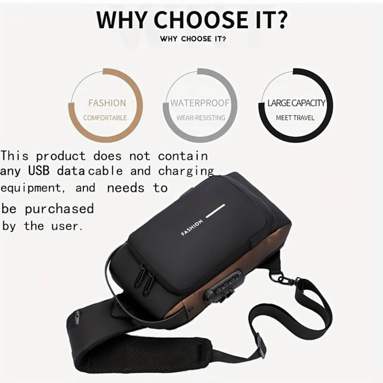 Limitless Men's Sling Shoulder Backpack USB Charging Sport Sling Anti-Theft Shoulder Bag, Waterproof Crossbody Bags Chest Daypack for Hiking Cycling Travelling Outdoor (Black)