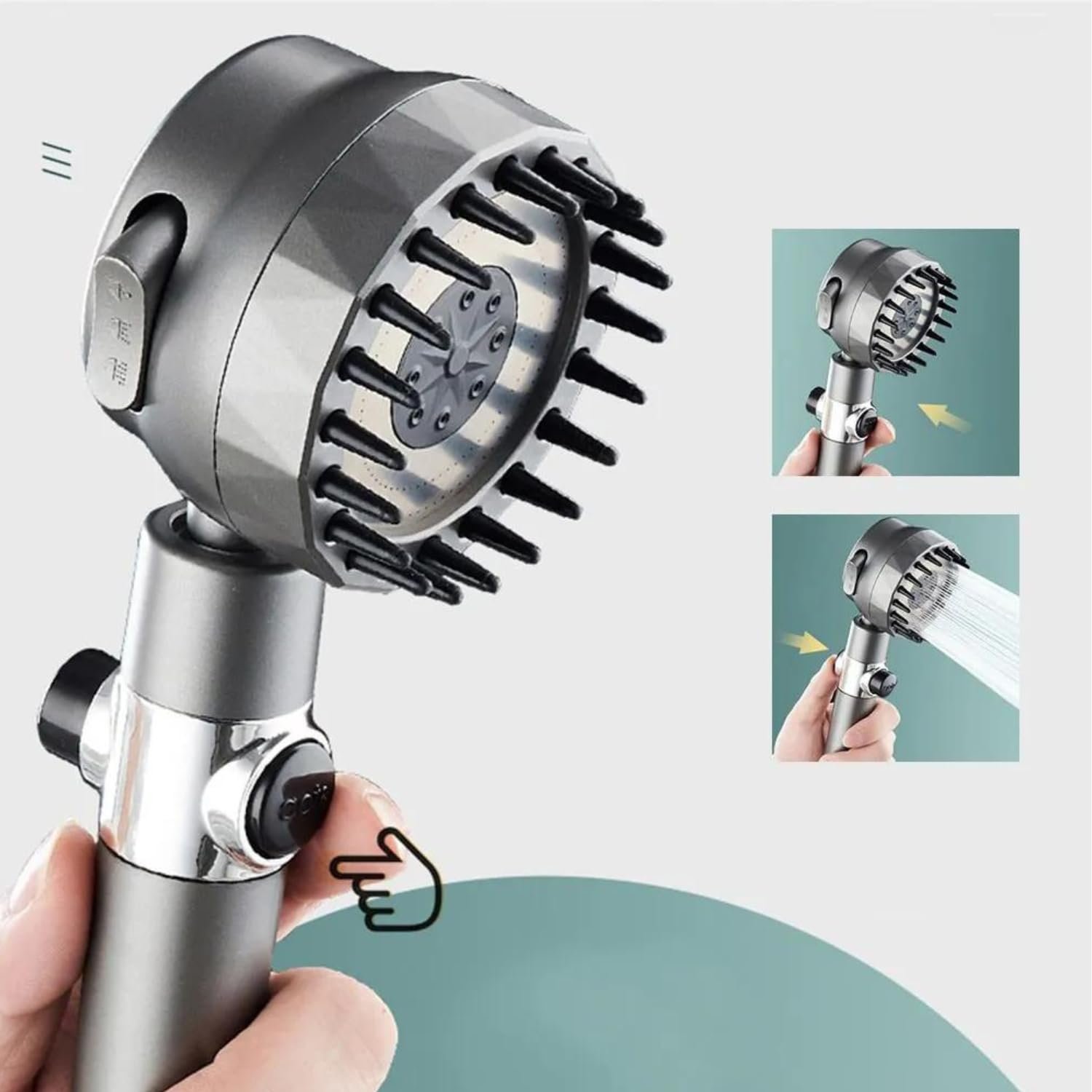 Limitless Head Massage Shower 3 Modes High-Pressure Water Saving Rain Shower Head Adjustable Water Pressure, One-Touch Water Stop Shower Limescale Filter, Black, 25cm