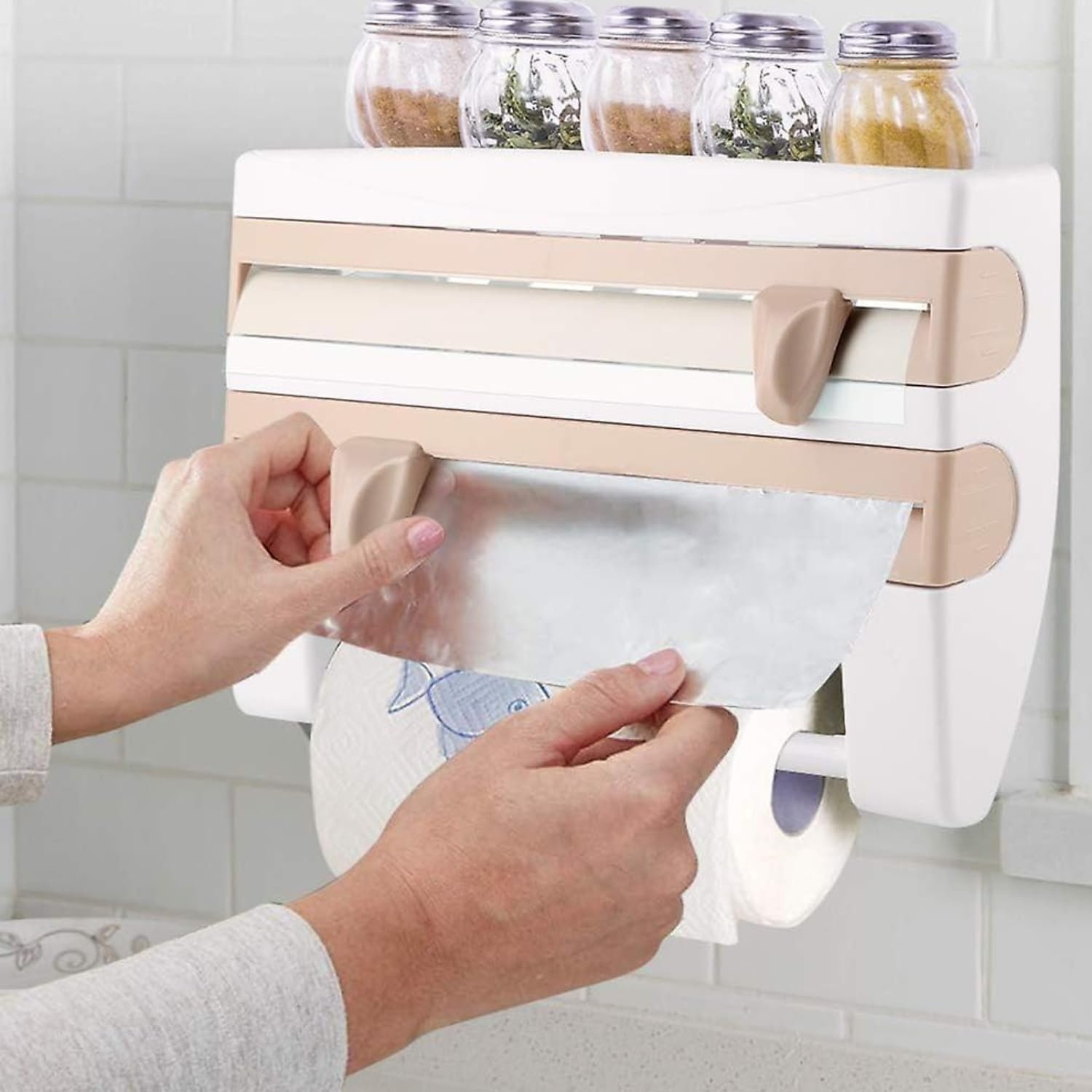 Limitless Foil Paper Dispenser and Cutter, Towel Holder, Spice Rack, ABS Plastic, Easy Installation with Screws or 3M Adhesive, Tissue Roll Holder, Cling Film Cutter, Kitchen Organizer Set
