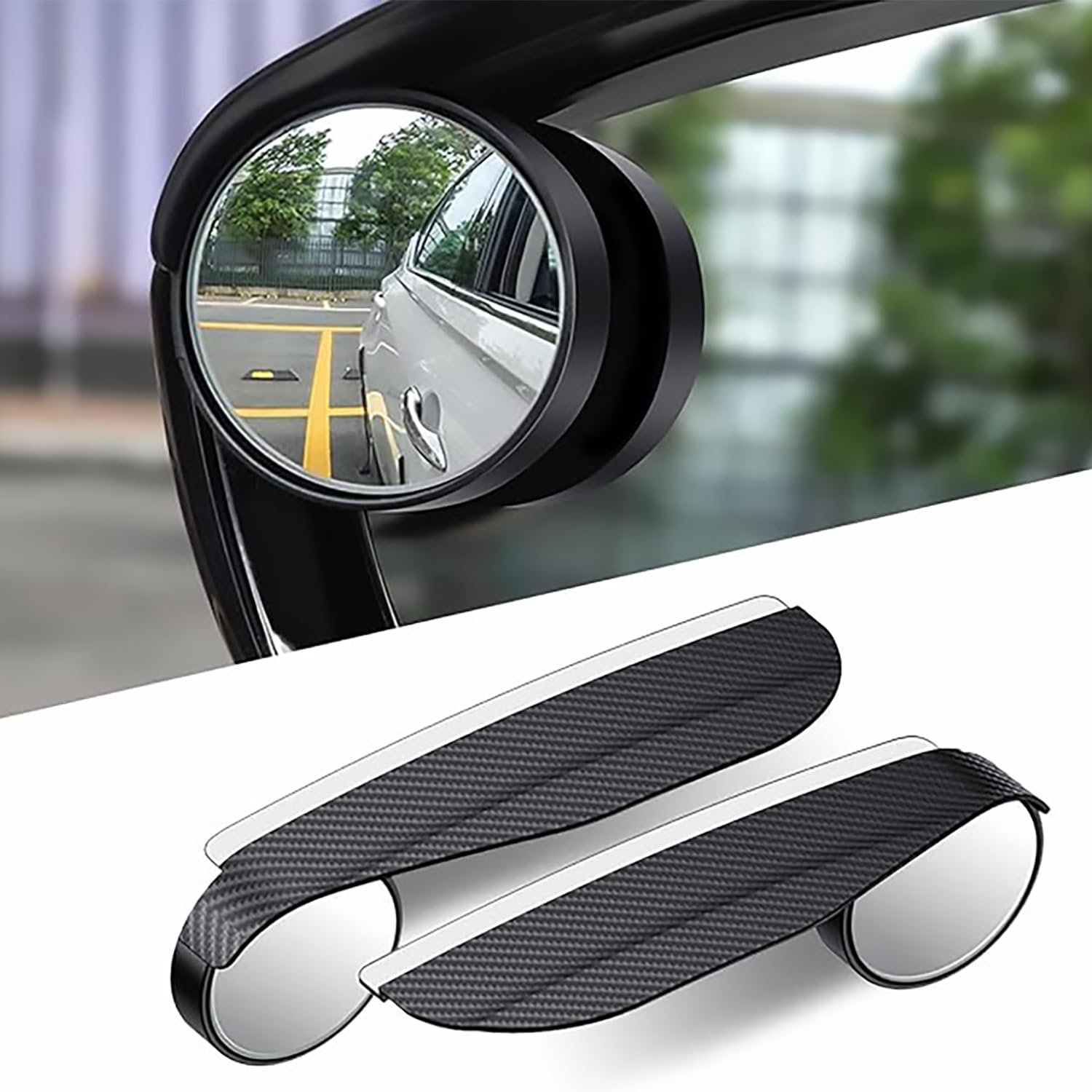 Limitless Car Blind Spot Rearview Mirror 2 PCS, Adjustable Expanded, Carbon Fiber, Rain Eyebrow Reflective Protection Shield, Black
