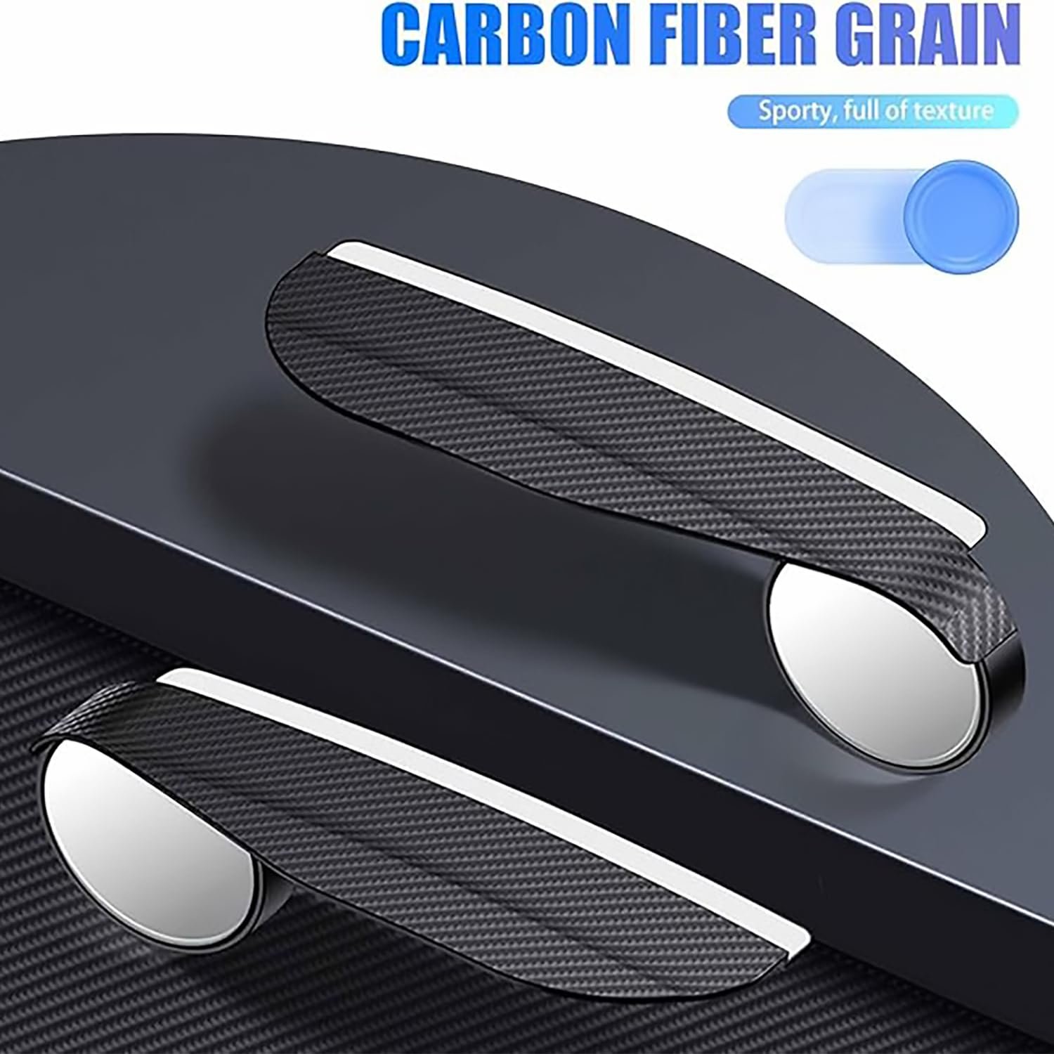 Limitless Car Blind Spot Rearview Mirror 2 PCS, Adjustable Expanded, Carbon Fiber, Rain Eyebrow Reflective Protection Shield, Black