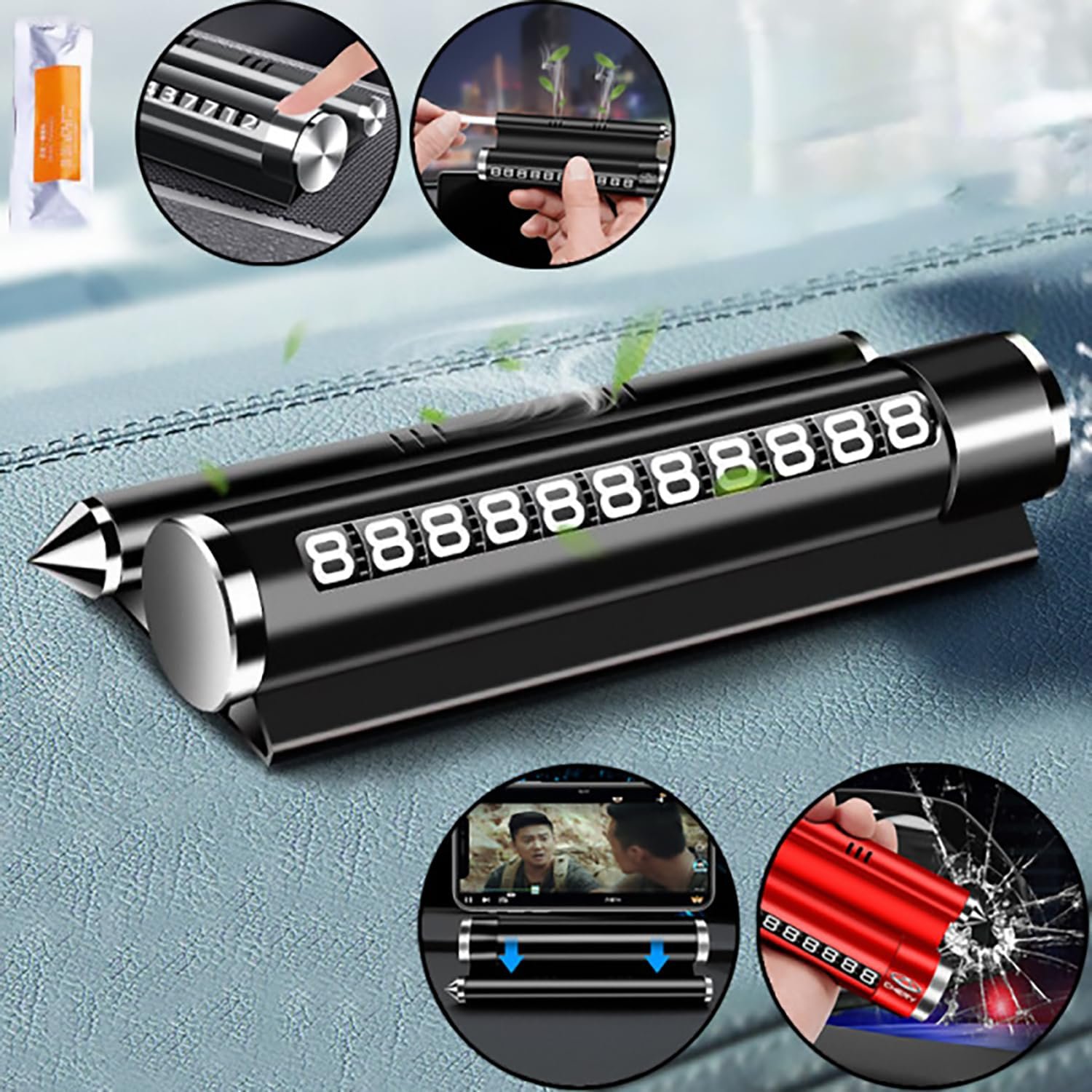 Limitless Multifunction Safety Hammer Car Temporary Parking Phone Number Plate Metal Car Phone Holder with Safety Tool