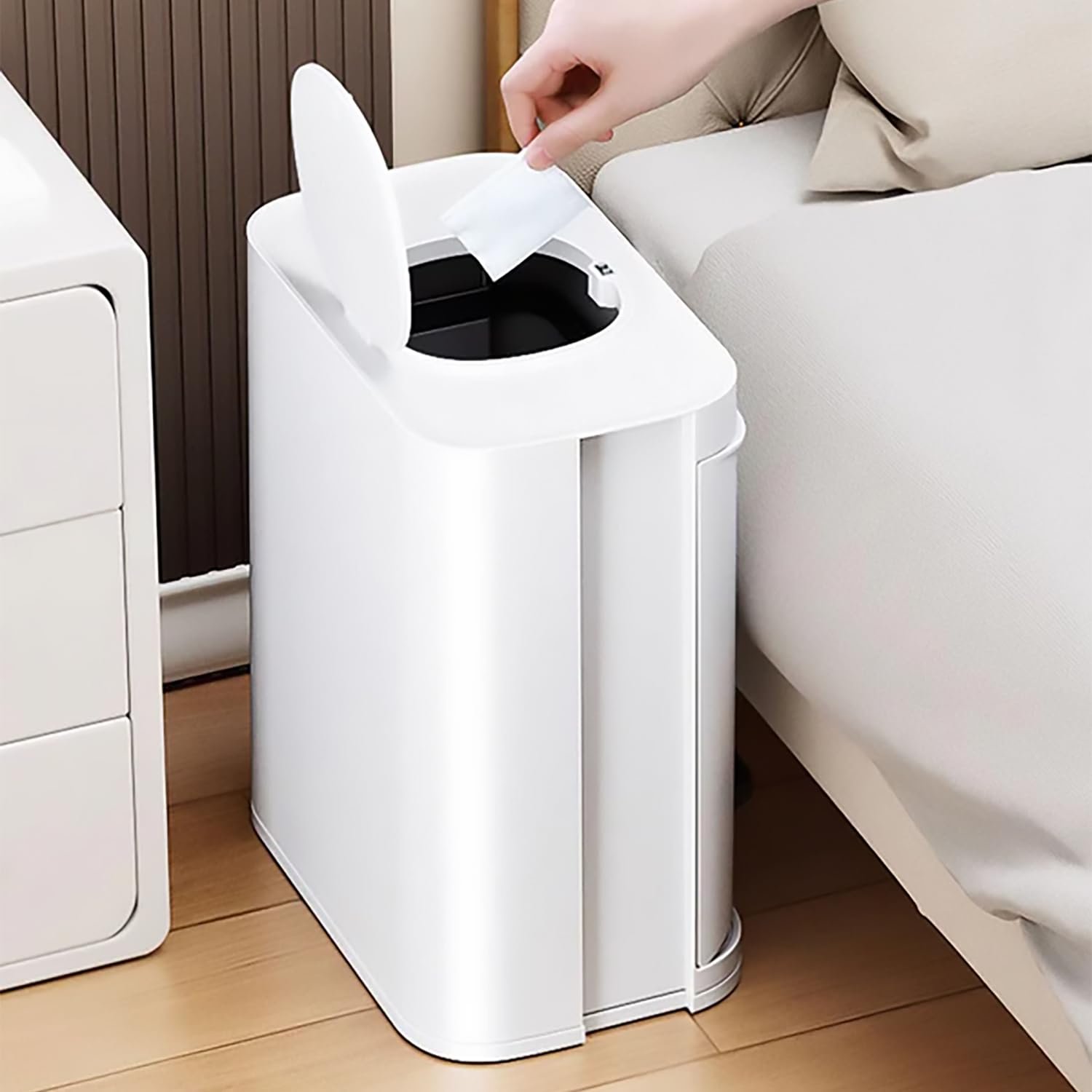 Limitless Trash Can with Small Lid 4.2 Gal Step and Hand Free Foot Pedal, Side Opening Storage, Small Top Opening, Thickened Material, For office Home garbage 12 Liter