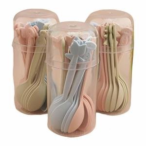 Limitless Sales Baby Silicone Spoon Deer Shaped Cartoon Feeding Tableware Training Spoon Easy to Hold, Spoon Set for Kids 24 Pcs/Box (Cream)