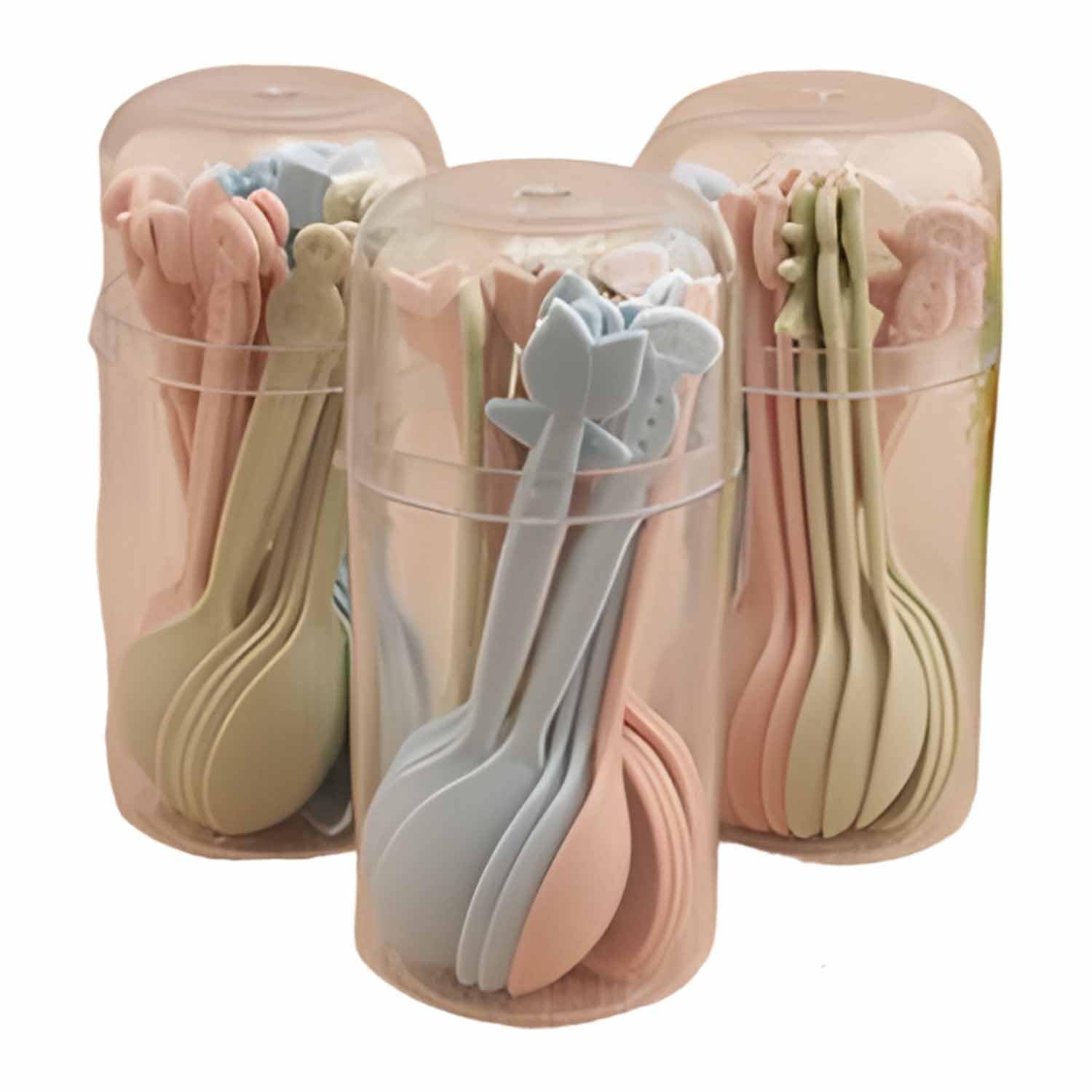 Limitless Sales Baby Silicone Spoon Deer Shaped Cartoon Feeding Tableware Training Spoon Easy to Hold, Spoon Set for Kids 24 Pcs/Box (Cream)