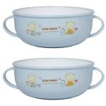 Limitless Double-Handled Children's Bowl Cute Cream Lucky sticker Bowl Home Cartoon Ceramic High Beauty Bowls Dishes Rice Bowls Double Ear Salad Bowls (Blue-2pack)