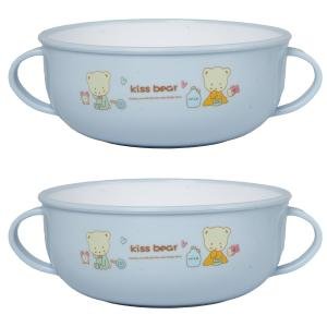 Limitless Double-Handled Children's Bowl Cute Cream Lucky sticker Bowl Home Cartoon Ceramic High Beauty Bowls Dishes Rice Bowls Double Ear Salad Bowls (Blue-2pack)