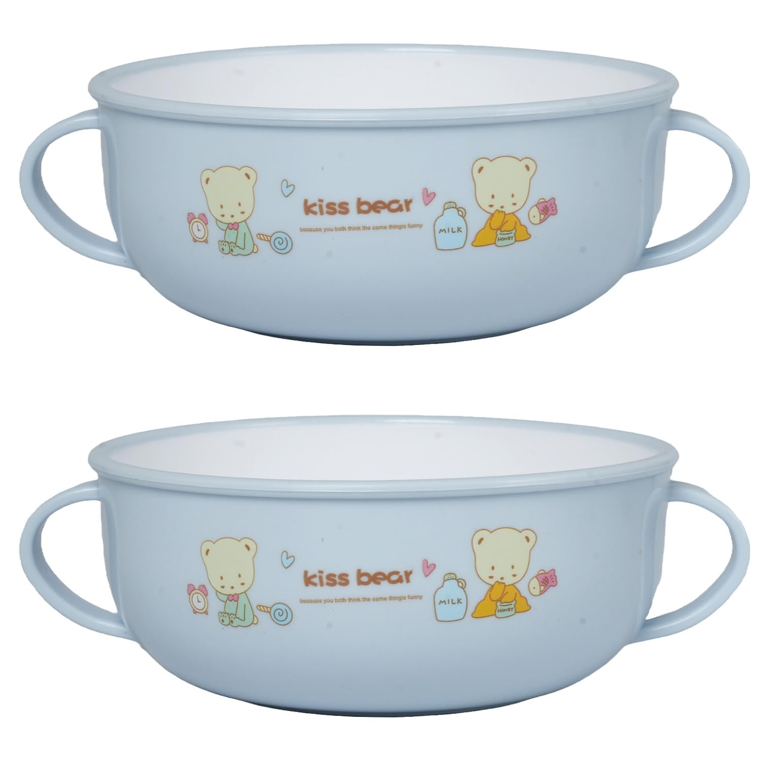 Limitless Double-Handled Children's Bowl Cute Cream Lucky sticker Bowl Home Cartoon Ceramic High Beauty Bowls Dishes Rice Bowls Double Ear Salad Bowls (Blue-2pack)