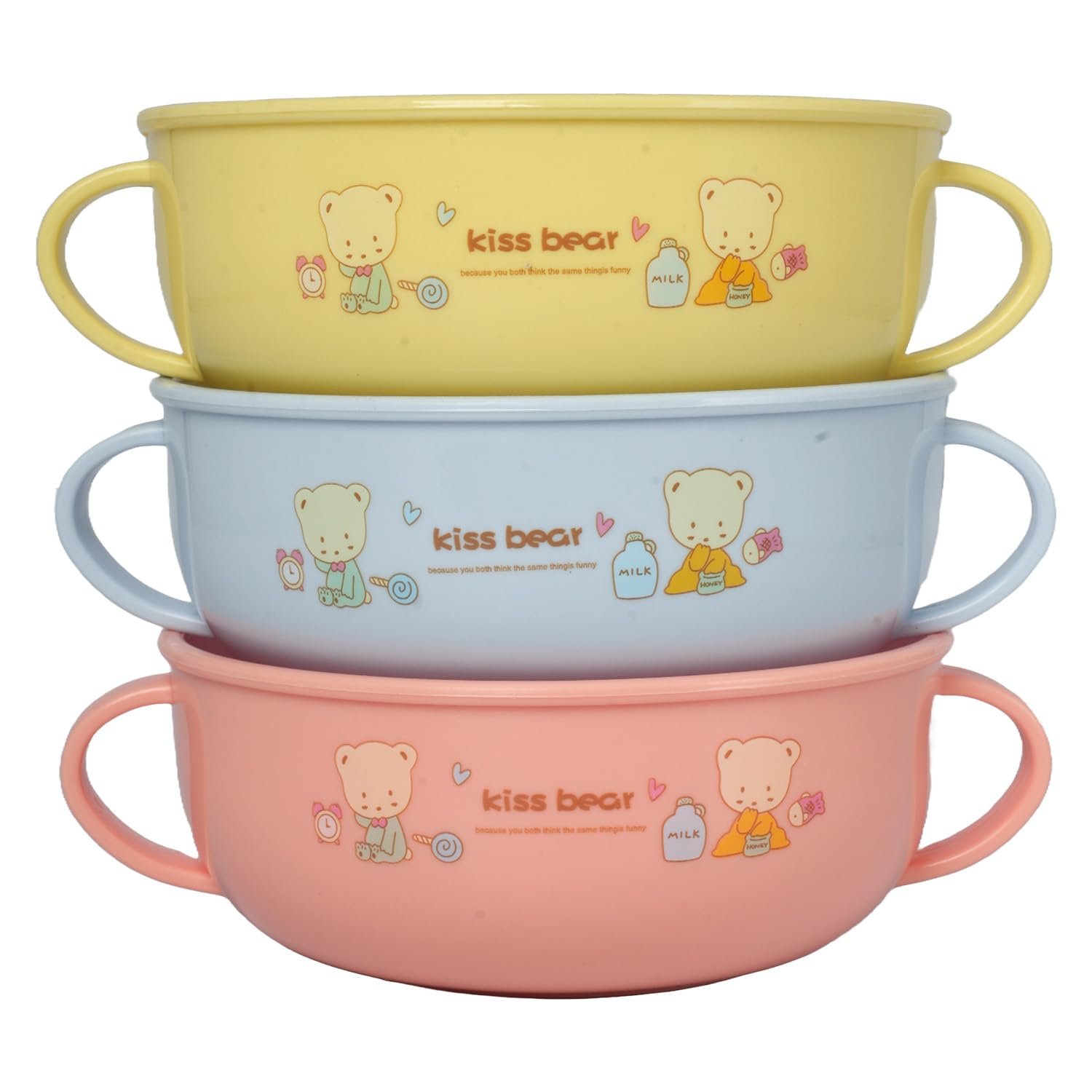 Limitless Double-Handled Children's Bowl Cute Cream Lucky sticker Bowl Home Cartoon Ceramic High Beauty Bowls Dishes Rice Bowls Double Ear Salad Bowls (Blue-2pack)