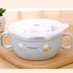 Limitless Double-Handled Children's Bowl Cute Cream Lucky sticker Bowl Home Cartoon Ceramic High Beauty Bowls Dishes Rice Bowls Double Ear Salad Bowls (Blue-2pack)