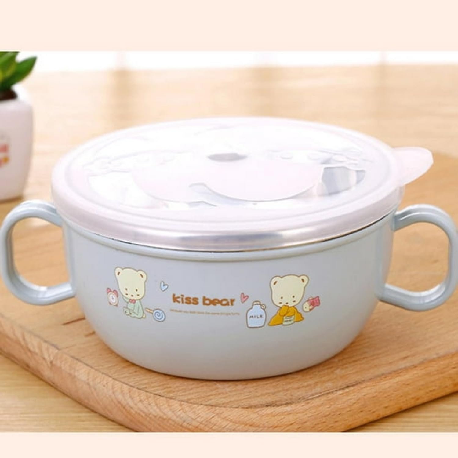Limitless Double-Handled Children's Bowl Cute Cream Lucky sticker Bowl Home Cartoon Ceramic High Beauty Bowls Dishes Rice Bowls Double Ear Salad Bowls (Blue-2pack)