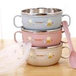 Limitless Double-Handled Children's Bowl Cute Cream Lucky sticker Bowl Home Cartoon Ceramic High Beauty Bowls Dishes Rice Bowls Double Ear Salad Bowls (Blue-2pack)
