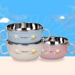 Limitless Double-Handled Children's Bowl Cute Cream Lucky sticker Bowl Home Cartoon Ceramic High Beauty Bowls Dishes Rice Bowls Double Ear Salad Bowls (Blue-2pack)