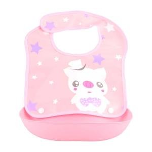 Limitless Lunch Box Cartoon Baby Bibs Silicone Waterproof Baby Tich Button Bibs/Soft Cotton Fabric with PVC on Back/Cute Print in Attractive Colors for Babies, Kids, Toddlers, Boys, Girls (Pink)
