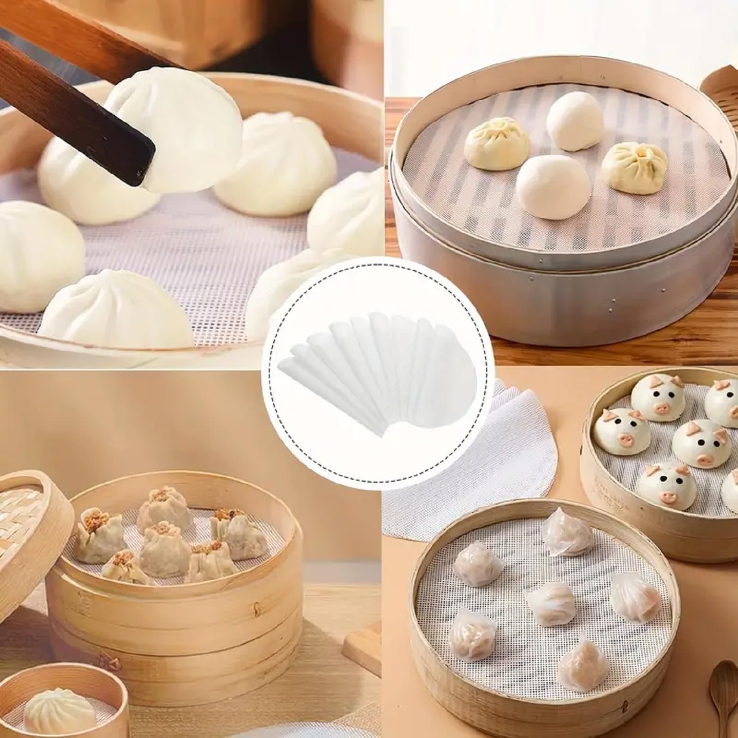 Limitless 2PC Silicone Steamer Cloth, Non stick Silicone Steamer Liners Mesh Mat Pad Steamed Buns Dumplings Baking Pastry, Heat Resistance, Versatile & Multi-Purpose, White