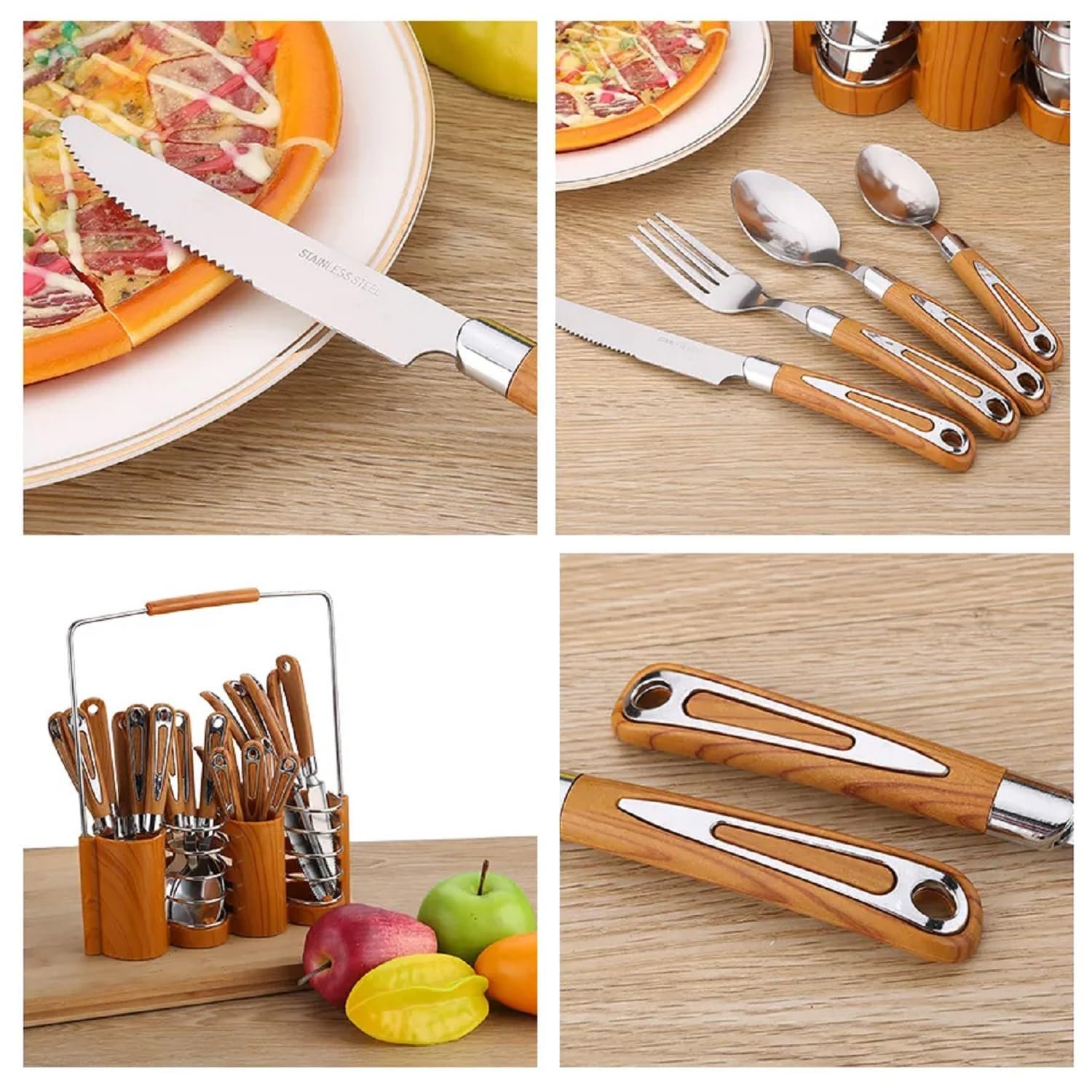 Limitless 24 Pcs Stainless Steel Fork Tea Spoon Cutlery Tableware Set Upgraded Flatware Tableware Set With ABS Plastic Handle, Knife 6 Spoon Small 6 Spoon Medium 6 Fork Spoon 6