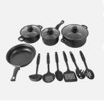 Limitless 13-Piece Scratch-Resistant Cast Iron Non-Stick Kitchen Cookware Set with Tempered Glass Lids, Heat-Resistant Handles, and Multi-Hob Compatibility