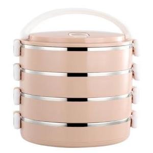 Limitless 4 Stackable Lunch Box, Portable Stainless Steel Bento Box Food Storage Portable Thermal Cylinder With Silicone Sealing Ring Design, for Workers, Picnic, School, Office (Beige)