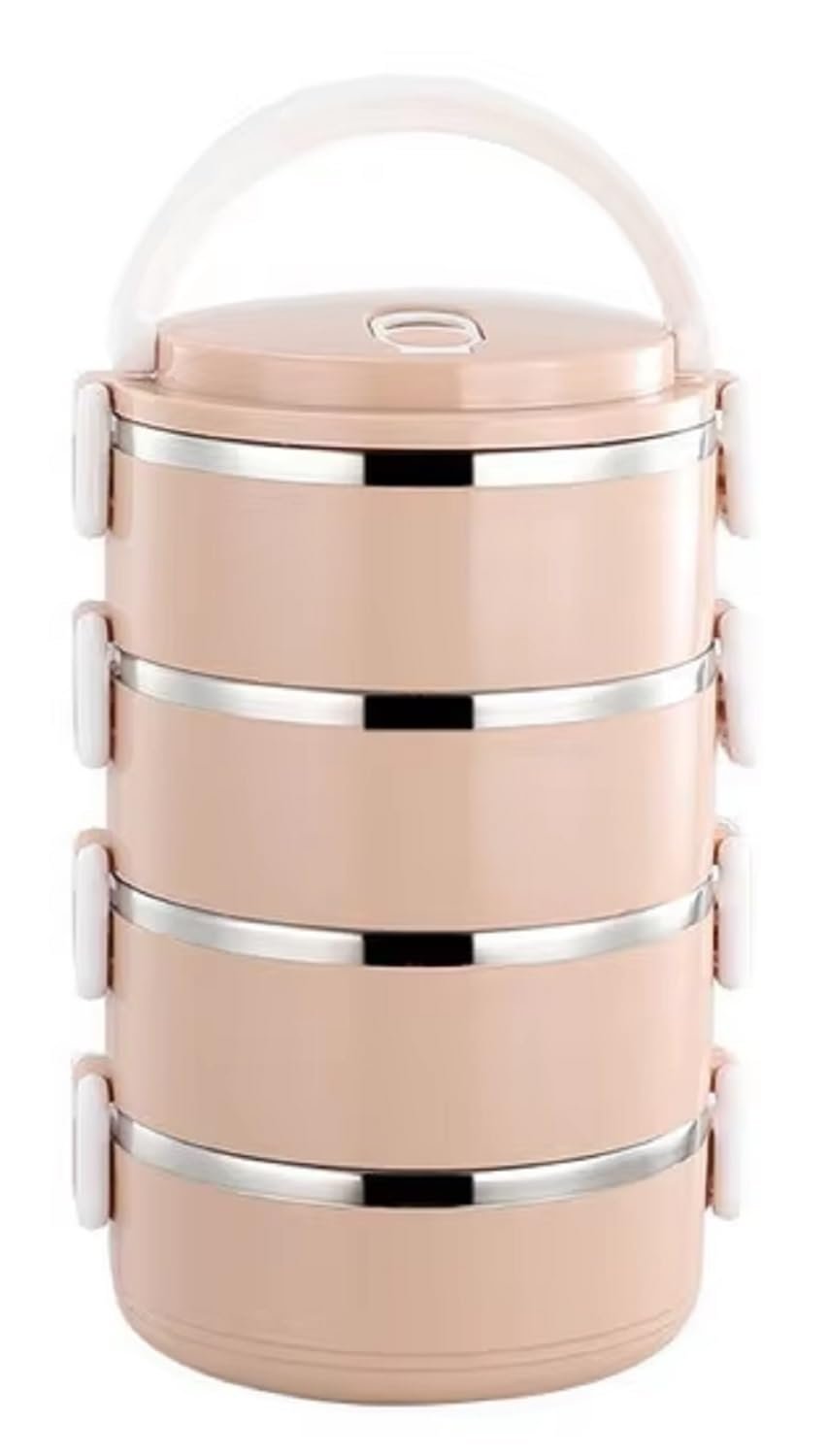 Limitless 4 Stackable Lunch Box, Portable Stainless Steel Bento Box Food Storage Portable Thermal Cylinder With Silicone Sealing Ring Design, for Workers, Picnic, School, Office (Beige)