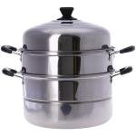3-Layer Stainless Steel Steamer Pot 30cm,900ml Includes Cooking Pot, Steamer Set for All Cooking Surfaces