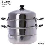 3-Layer Stainless Steel Steamer Pot 30cm,900ml Includes Cooking Pot, Steamer Set for All Cooking Surfaces