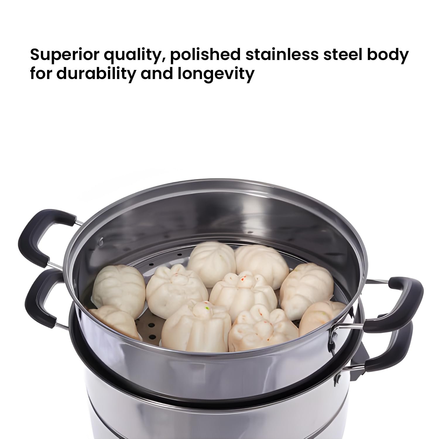 3-Layer Stainless Steel Steamer Pot 30cm,900ml Includes Cooking Pot, Steamer Set for All Cooking Surfaces