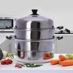 3-Layer Stainless Steel Steamer Pot 30cm,900ml Includes Cooking Pot, Steamer Set for All Cooking Surfaces
