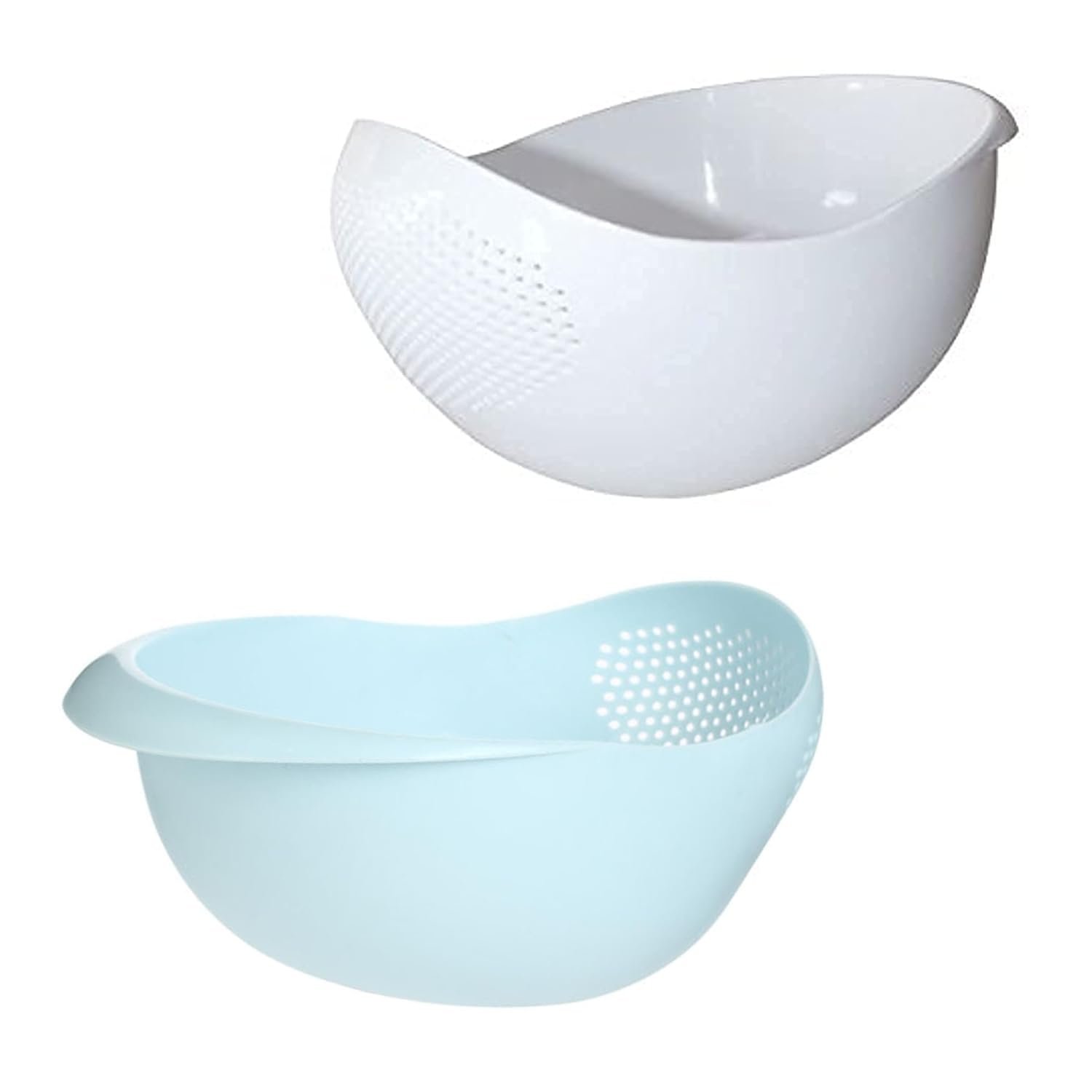 Limitless 2PC Rice Washer Strainer Colander for Cleaning Vegetable, Fruit, Pasta, Steamer Basket, Effortless Rice Washing Colander & Drain Basket with Handles, White & Blue