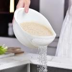 Limitless 2PC Rice Washer Strainer Colander for Cleaning Vegetable, Fruit, Pasta, Steamer Basket, Effortless Rice Washing Colander & Drain Basket with Handles, White & Blue