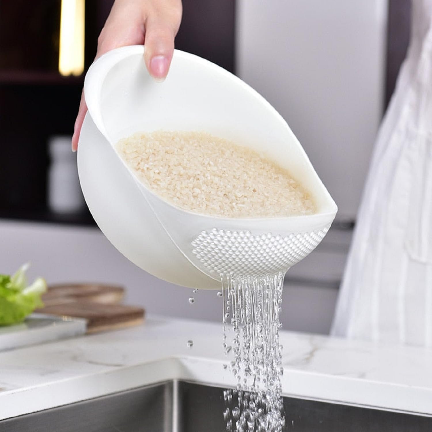 Limitless 2PC Rice Washer Strainer Colander for Cleaning Vegetable, Fruit, Pasta, Steamer Basket, Effortless Rice Washing Colander & Drain Basket with Handles, White & Blue