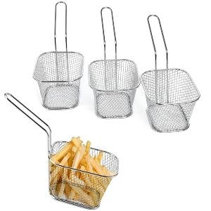 Limitless 4PC Square Fry Basket for French Fries and Snacks Strain Excess Oil Effortlessly fry basket Stainless Steel Basket Food Display Strainers Chef Colander Tools Pasta Strainer, Assorted Color