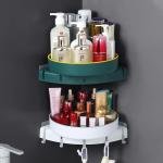 Rotating Bathroom Corner Shelf No-Drill Wall Mount Removable Hooks Plastic Basket