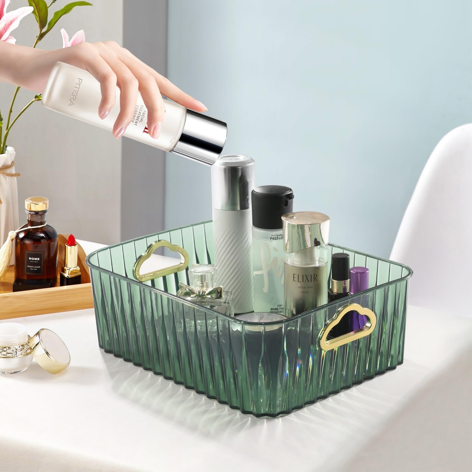 Makeup Organizer with Handles, Spacious Design for Skincare & Perfume, Stylish Touch