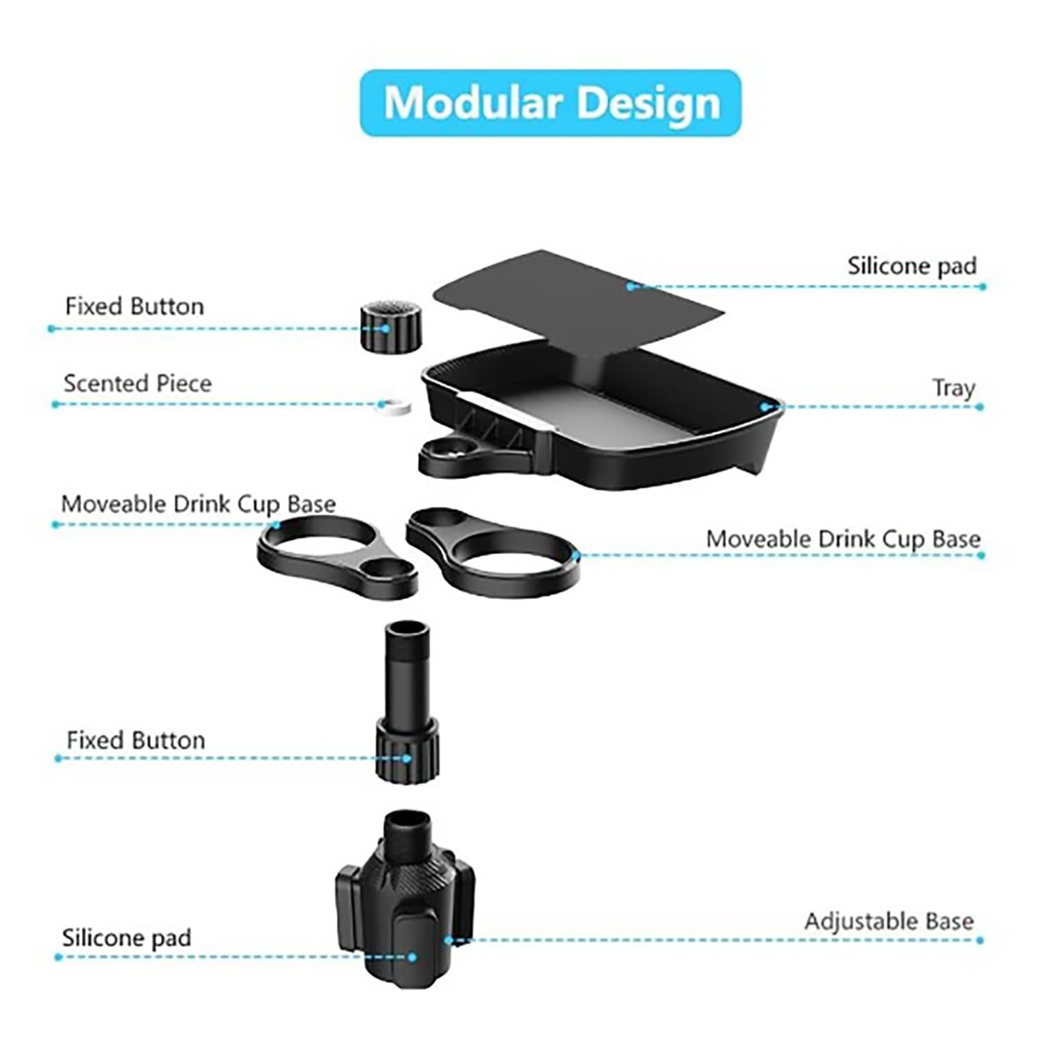 Limitless Car Dinner Plate Tray 360° Rotating, Expandable Multifunctional Car Snack Table without Cup Holder, Black