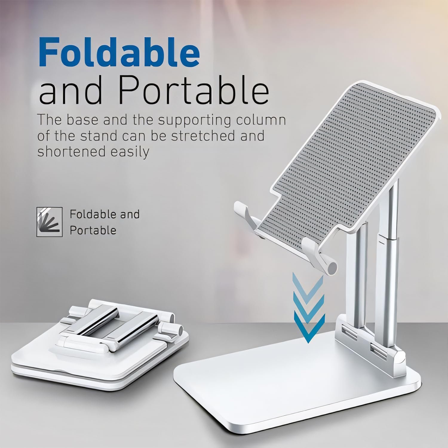 Limitless Tablet Stand Bracket Desktop Phone Holder Double Aluminum Tube Adjustable Folding Anti-Slip Base and Foldable Design for iPad, iPad Pro, Tablet, Smartphones, Pad View