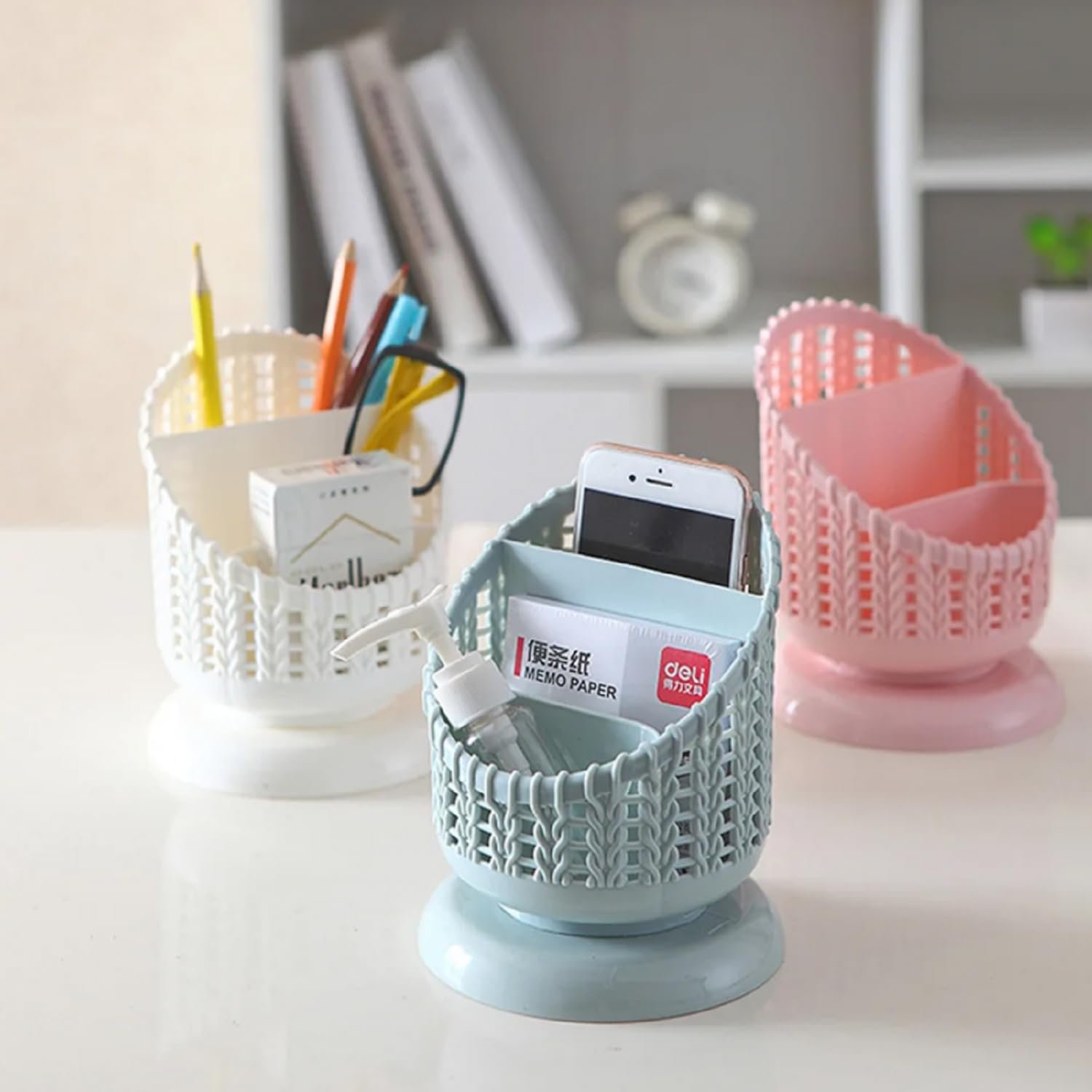 Limitless Desktop Storage Basket, Durable & Stylish Organizer, Multi-Compartment Design, Perfect for Office Supplies, Easy-to-Clean, Space-Saving Solution, Modern Look (Cream)