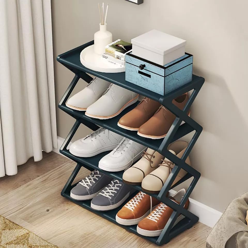 Limitless 4 Tier Stainless Steel Shoe Rack Organizer, Space Saving Shoes Organizer With Sturdy Frame Shoe Rack Shelf For Entryway, Closet, Garage, Bedroom, Cloakroom (Black)