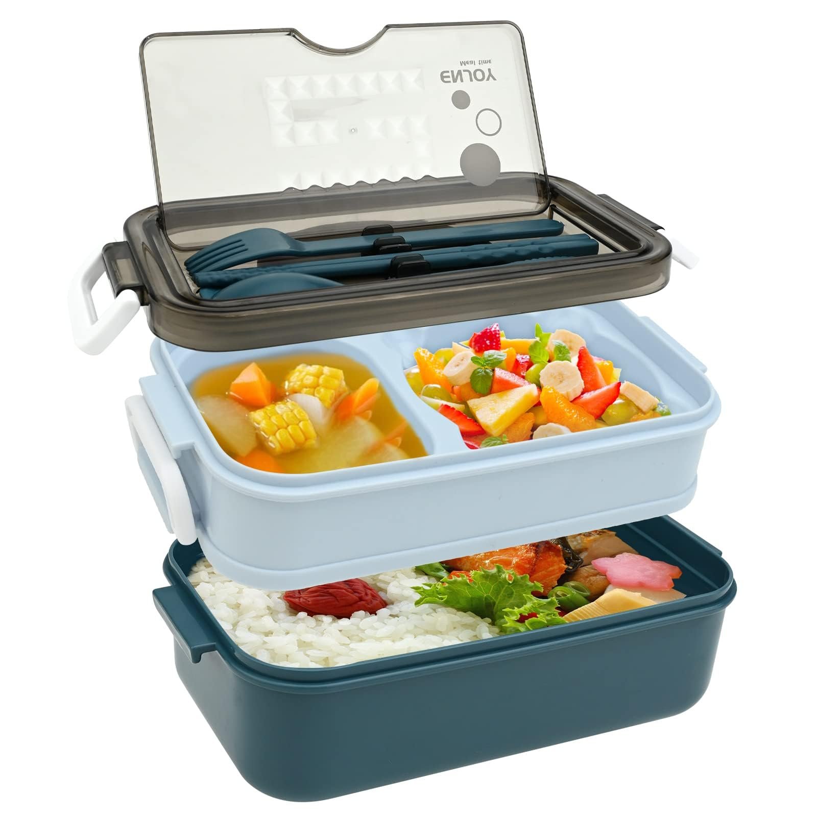 Limitless Lunch Box 1050ml with Sticks, Fork and Spoon,3 Compartments, For Outdoor