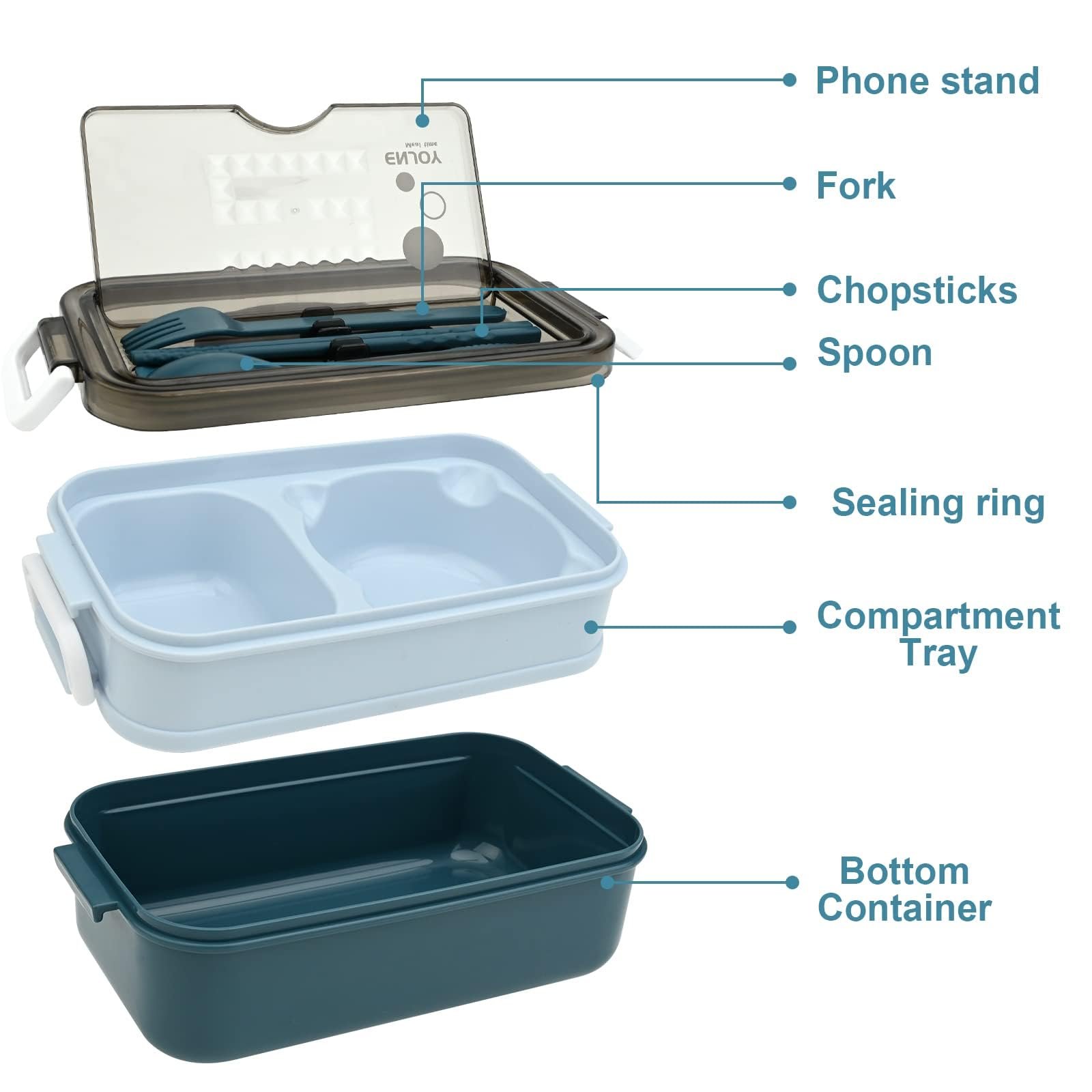 Limitless Lunch Box 1050ml with Sticks, Fork and Spoon,3 Compartments, For Outdoor