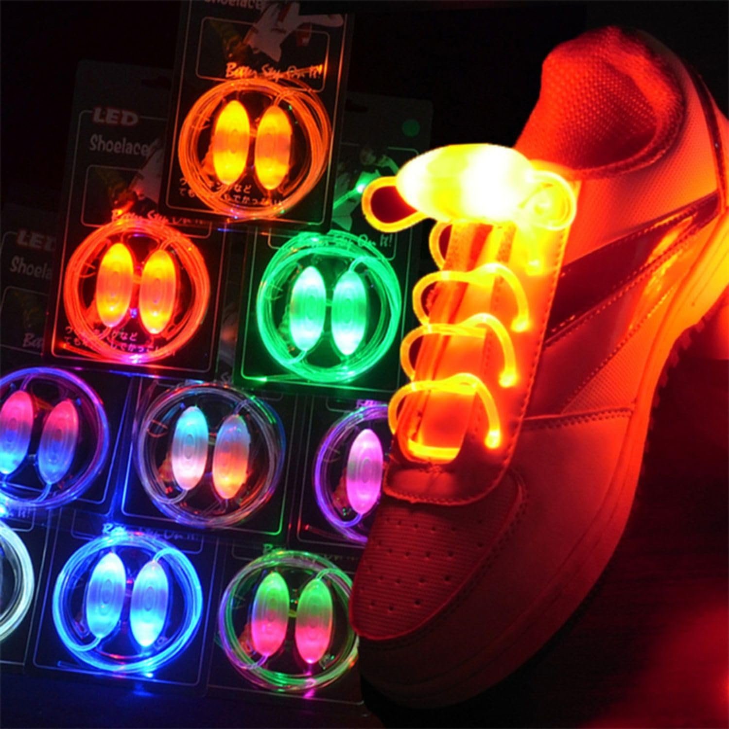 Colorful LED Flash Light-Up Shoelaces for Party Disco, 7 Color Modes, Glow Strap