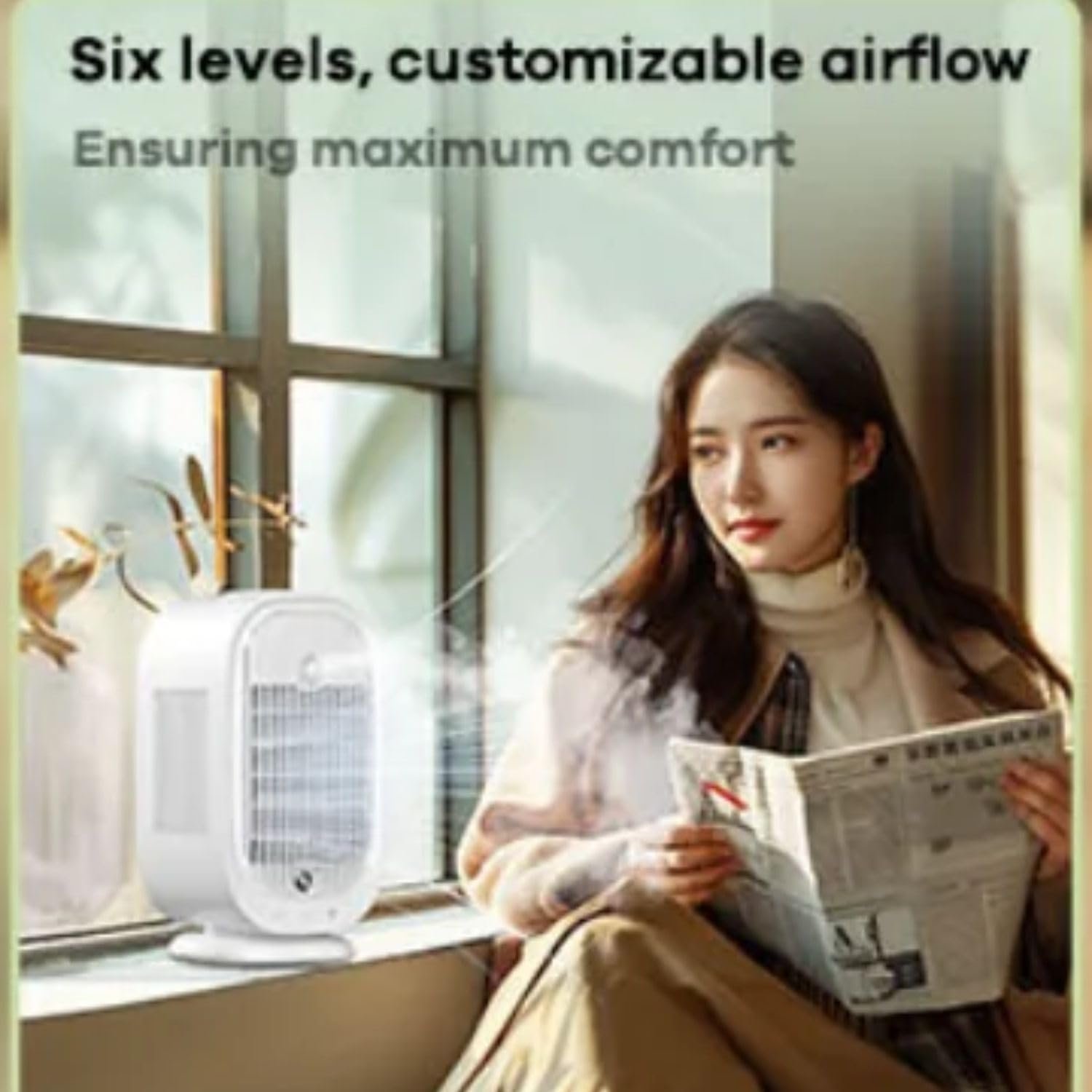 Water Cooling Oscillating Fan, 6 Speeds, Rechargeable, 4000mAh Battery, 350ml Tank