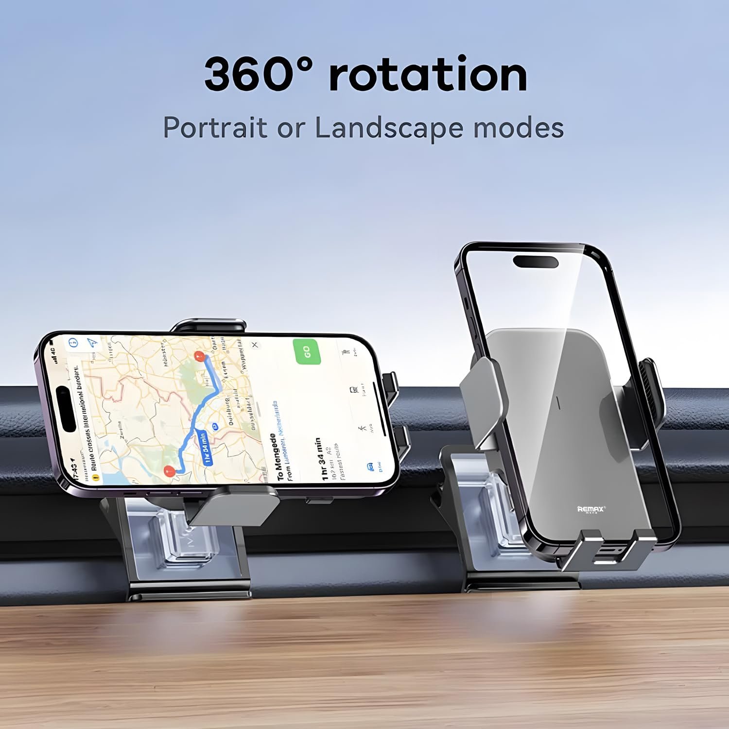 Remax Mena Solar-powered Electric Car Phone Holder, 360 Rotation, GPS Navigation While Traveling, 4.7-7 inch Devices, Battery Capacity 300mAh
