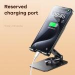 Remax Mena Mobile Phone Holder Metal Stand 360 Rotation, Reversed Charging Port Non-slip Triple Portable Table Phone Holder Foldable Phone Holder for Live Broadcast, Tarnish