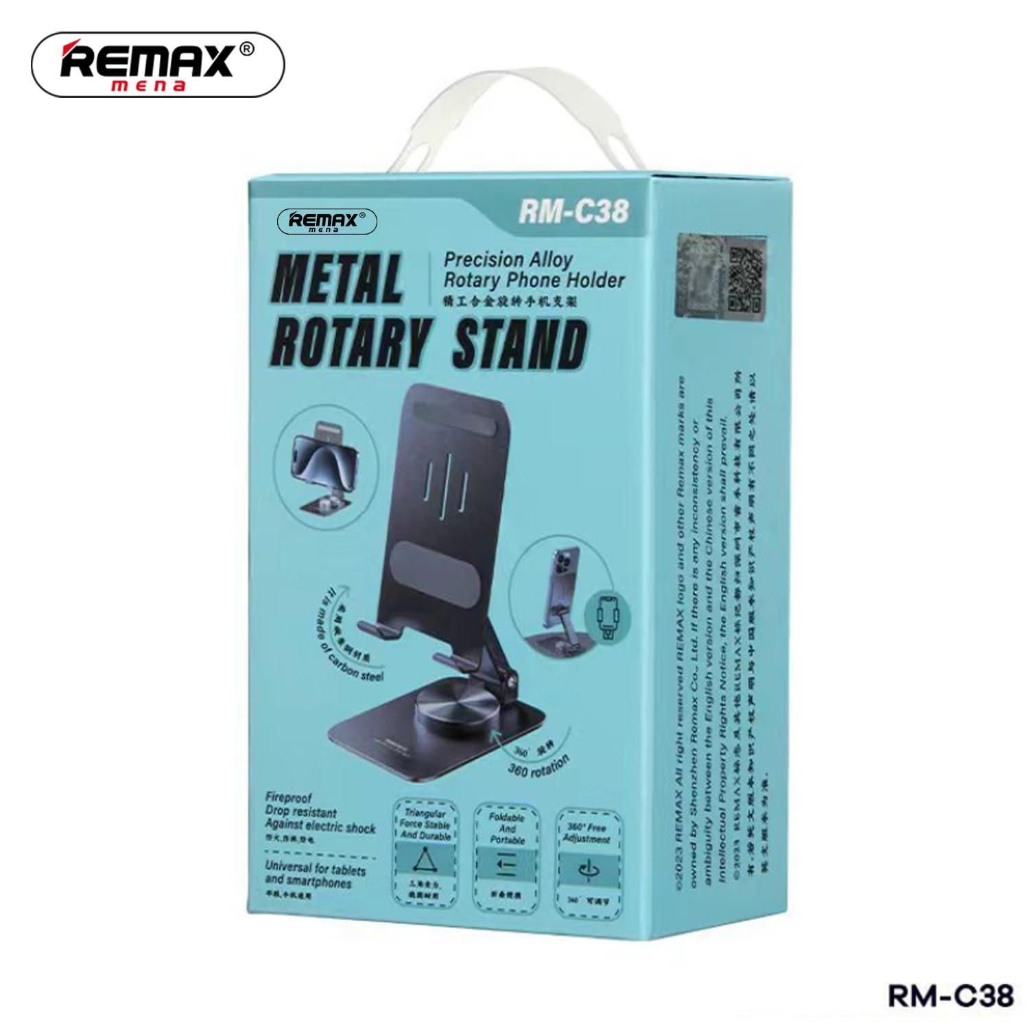 Remax Mena Mobile Phone Holder Metal Stand 360 Rotation, Reversed Charging Port Non-slip Triple Portable Table Phone Holder Foldable Phone Holder for Live Broadcast, Tarnish