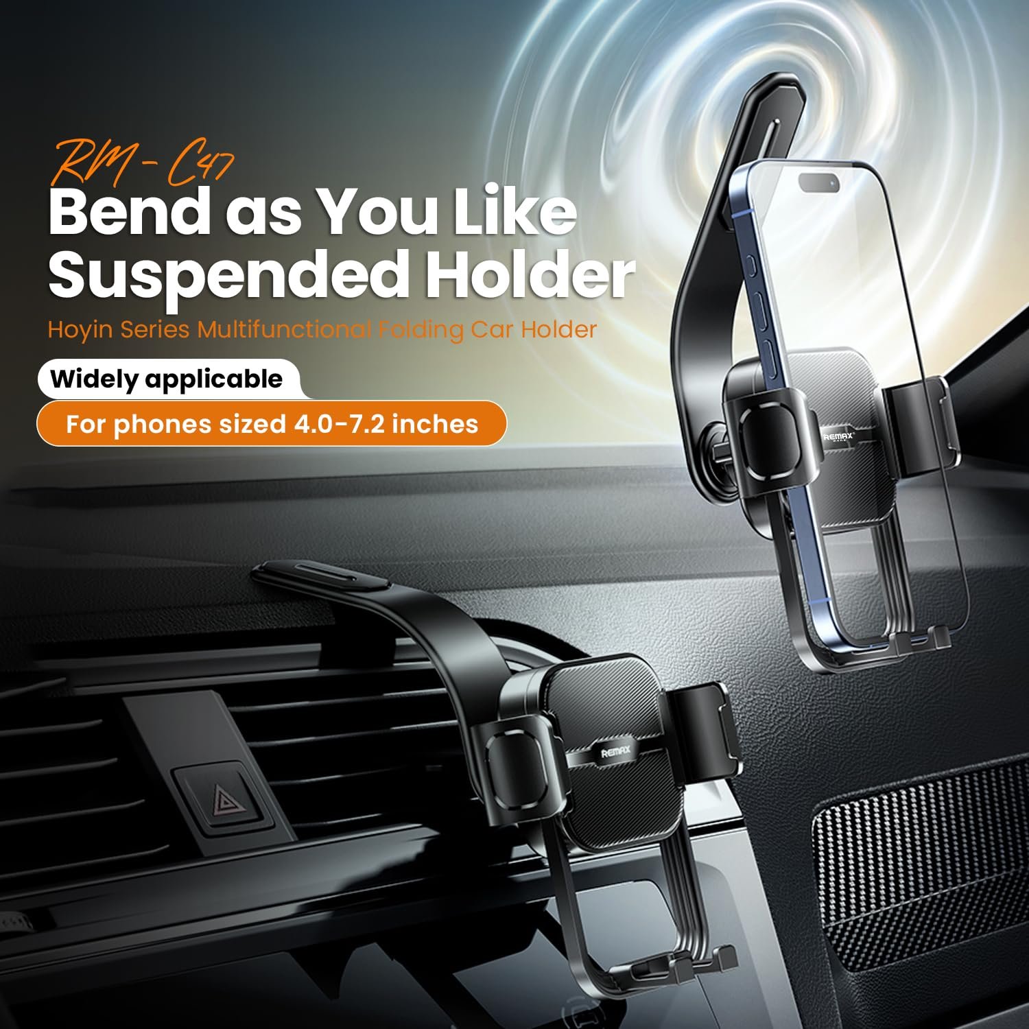 Remax Mena CD Slot Car Phone Holder Multifunctional Folding Car Mount, Car Phone Mount Mobile Phone Stand in Car for iPhone Samsung Redmi, Black
