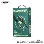 Remax Mena Car Phone Charger 45W Fast Charging Comes with iPh+TYPE-C Spring Cables With 2 in 1 Cable, Black